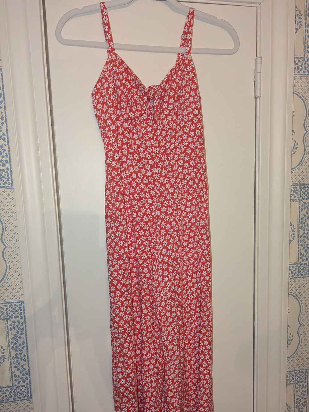 Old Navy Red Floral Spaghetti-Strap jumpsuit